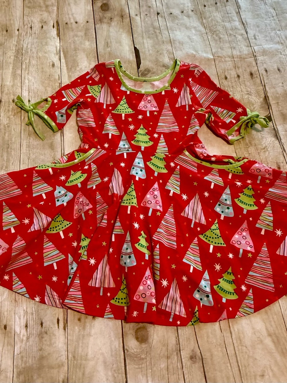Eleanor Rose Red Holiday Twirl Dress with Christmas Trees - Size 6/7 - Pockets!